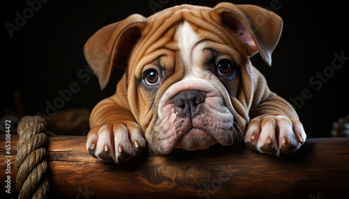 Cute puppy, small and wrinkled, looking at camera generated by AI © grgroup