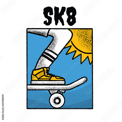 hand drawn simple vector skateboard logo badge