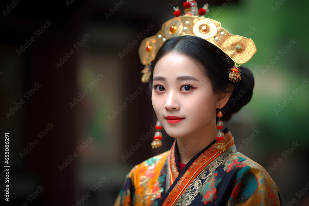 中国の民族衣装を着た女性