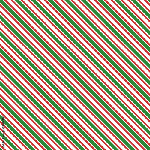 Red and green stripes diagonal seamless pattern on white background. Vector Christmas Background.
