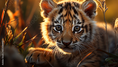 Close up portrait of a cute Bengal tiger staring at camera generated by AI