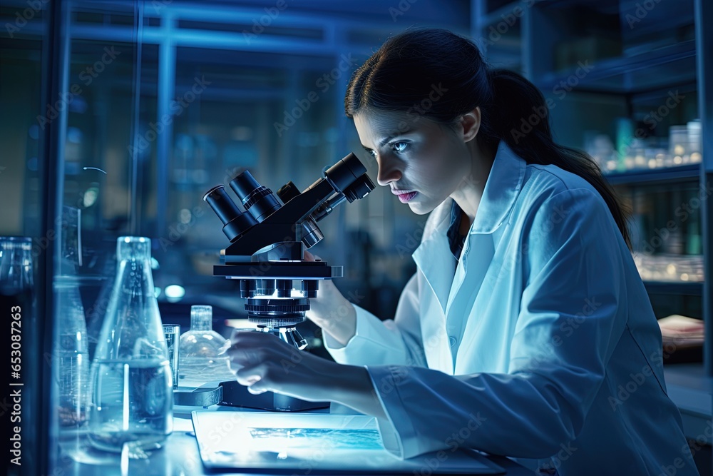In the laboratory, a woman performs a medical test. In the laboratory, a woman performs a medical test.