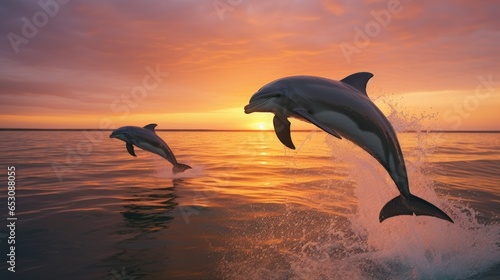 dolphins gracefully swimming and jumping in the sea © Yash