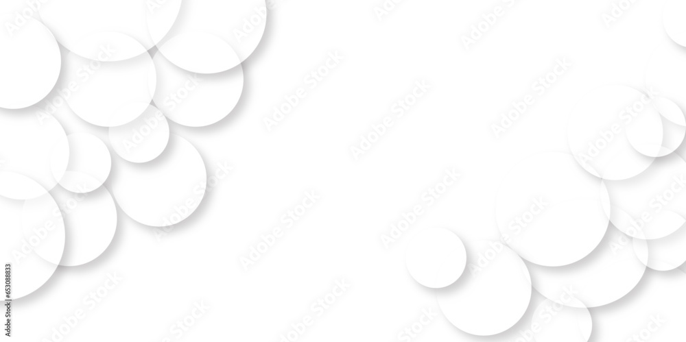 Modern abstract white background with circles. White bubble.Random shifted white circle background wallpaper banner pattern with copy space Abstract blank geometric circle with drop shadow background. Modern abstract white background with circles. White bubble.Random shifted white circle background wallpaper banner pattern with copy space Abstract blank geometric circle with drop shadow background.