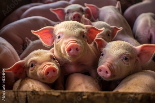Ecological pigs and piglets at the domestic farm.