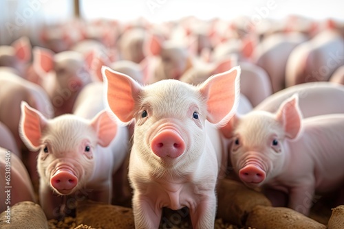 Ecological pigs and piglets at the domestic farm.