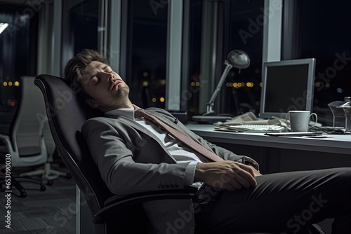 Businessman falling a sleep in an office.