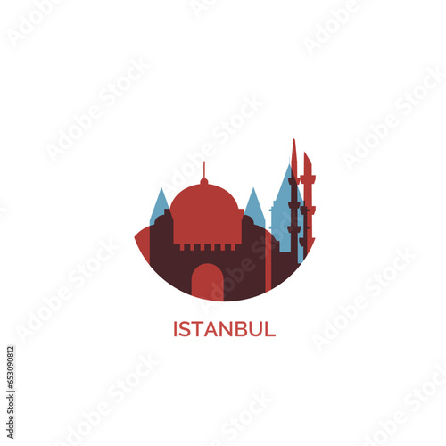 Turkey Istanbul cityscape skyline city panorama vector flat modern logo icon. Bosphorus region emblem idea with landmarks and building silhouettes