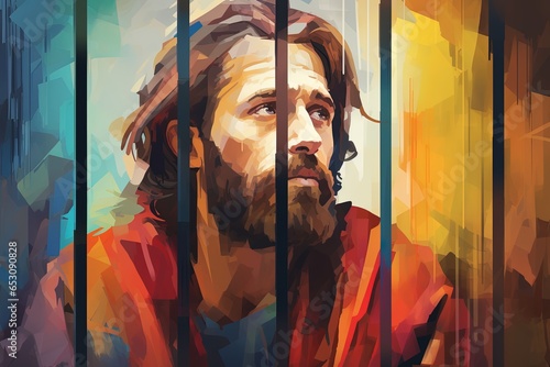 Colorful painting art portrait of Paul the apostle in prison. photo