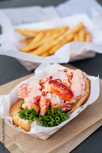 Lobster roll with french fries