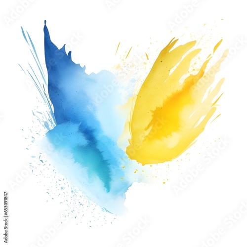 Stroke. Watercolor impressions on a white background. Sky blue and banana yellow. Gradient. Artistic background with design replication space on a white background.Artistic background with design repl photo