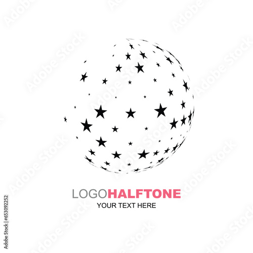 The star in curve shape with halftone technic printing, vector illustration and flat design.