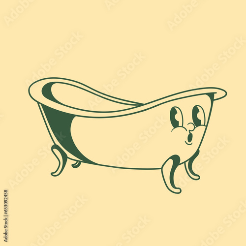 Vintage character design of bathtub