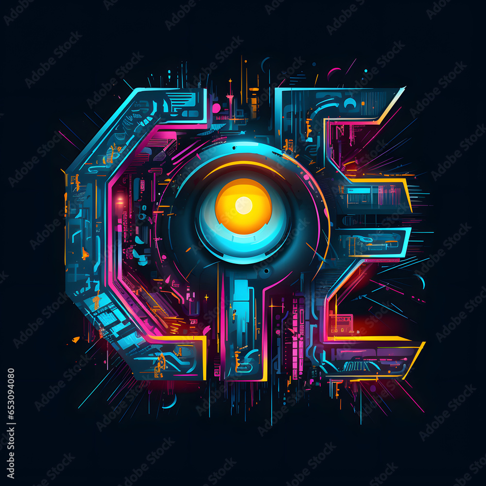 Cyberpunk lettering vector. Bright modern letters with cyberpunk style on a dark background