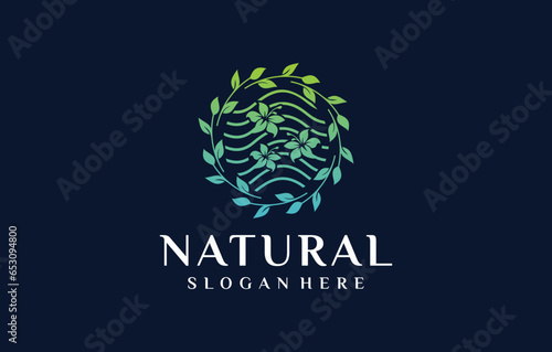 natural circle leaf water element logo design
