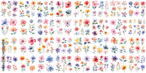 A Big watercolor floral package collection. Use by fabric, fashion, wedding invitation, template, poster, romance, greeting, spring, bouquet, pattern, decoration and textile. 