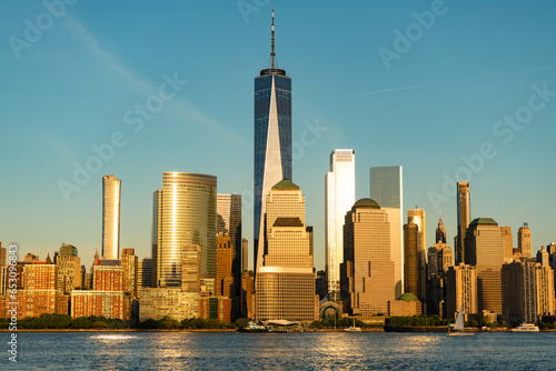 midtown manhattan and hudson river in sunset. metropolitan city. metropolis cityscape. new york downtown. manhattan skyline. new york city. skyscraper building of nyc. ny urban city architecture photo