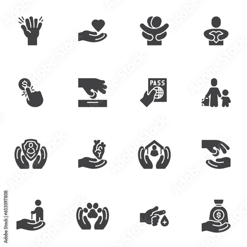 Donate and charity vector icons set