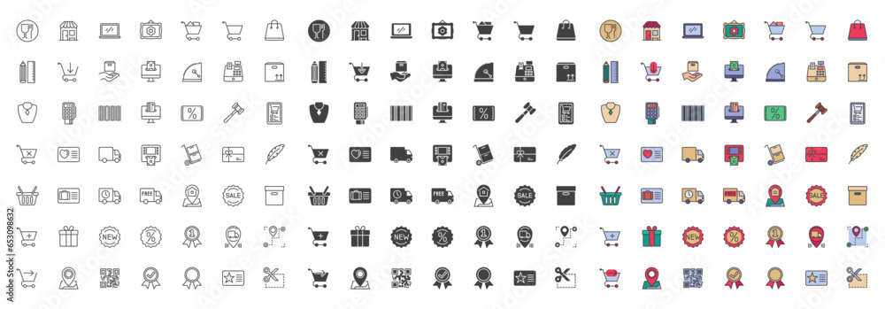Shopping and ecommerce different style icon set