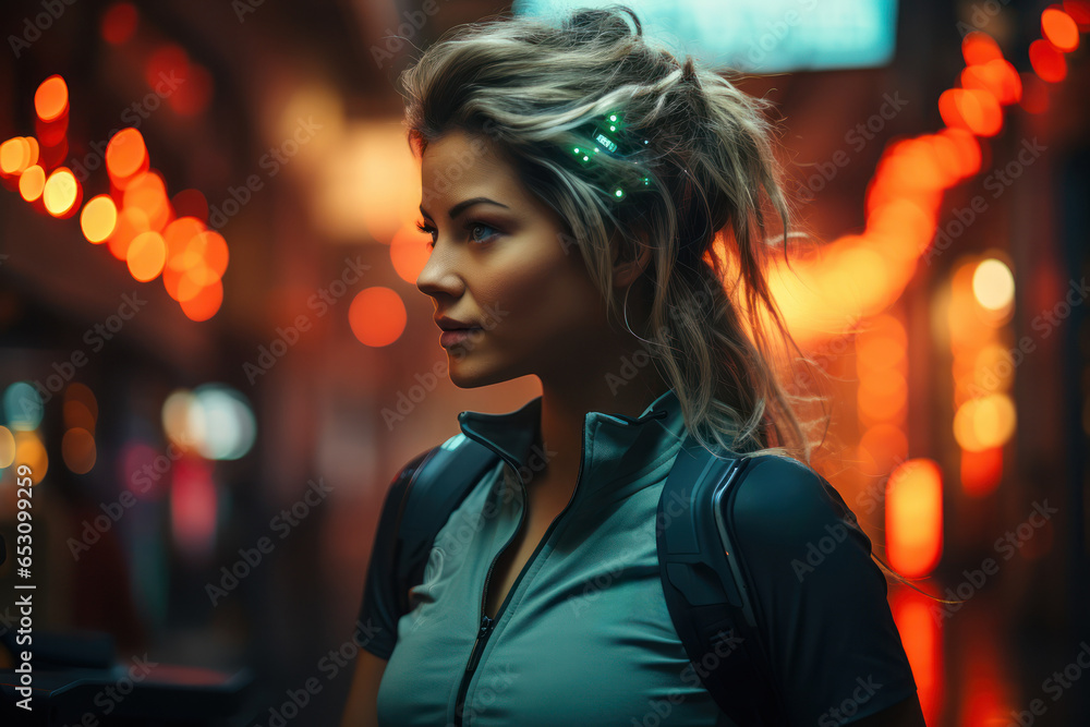 Fototapeta premium A person wearing a fitness tracker while jogging, highlighting the popularity of wearable technology in monitoring health. Generative Ai.