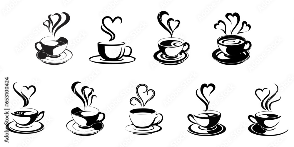coffee cup icons set illustration vector - obrazy, fototapety, plakaty 