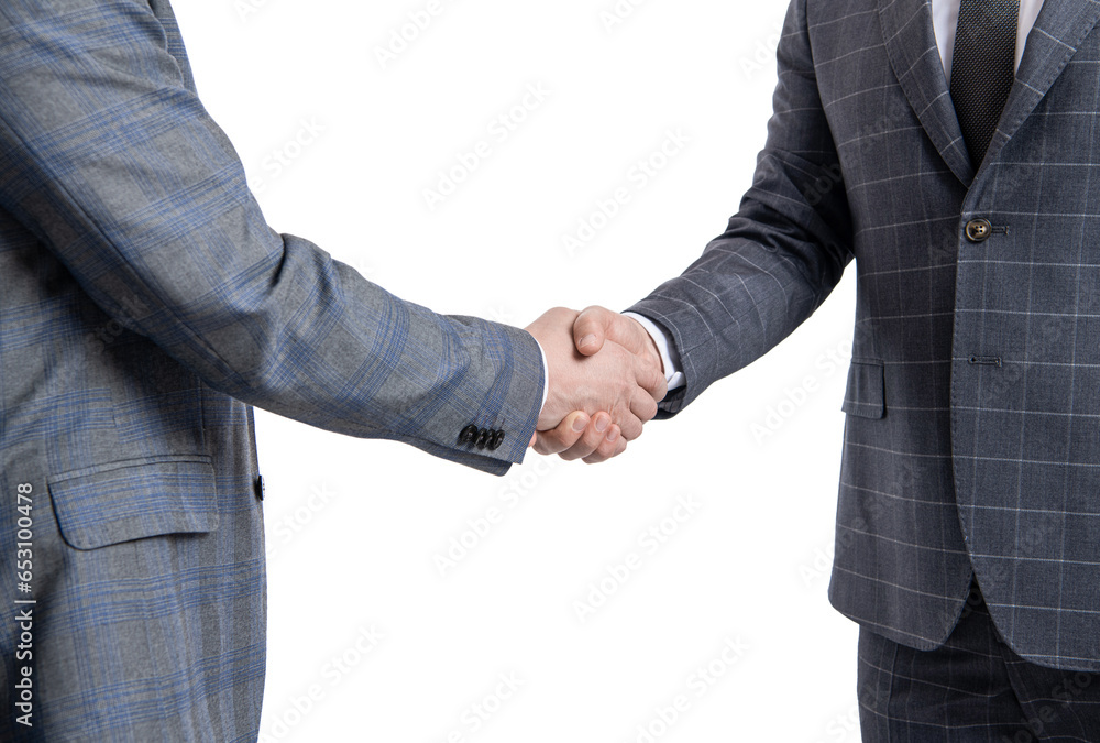 two businessmen handshaking after successful business deal. business collaboration and partnership. business men dealing collaboration isolated on white. collaboration success. dealing hands