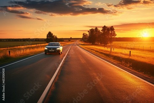 car on asphalt road in countryside at sunset © Salawati