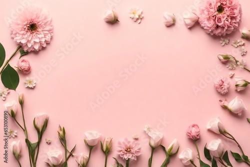 Banner with flowers on a light pink background. Greeting card template for Wedding  Mother s  or Women s Day with copy space