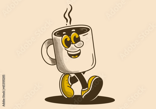 Mascot character illustration of walking coffee mug