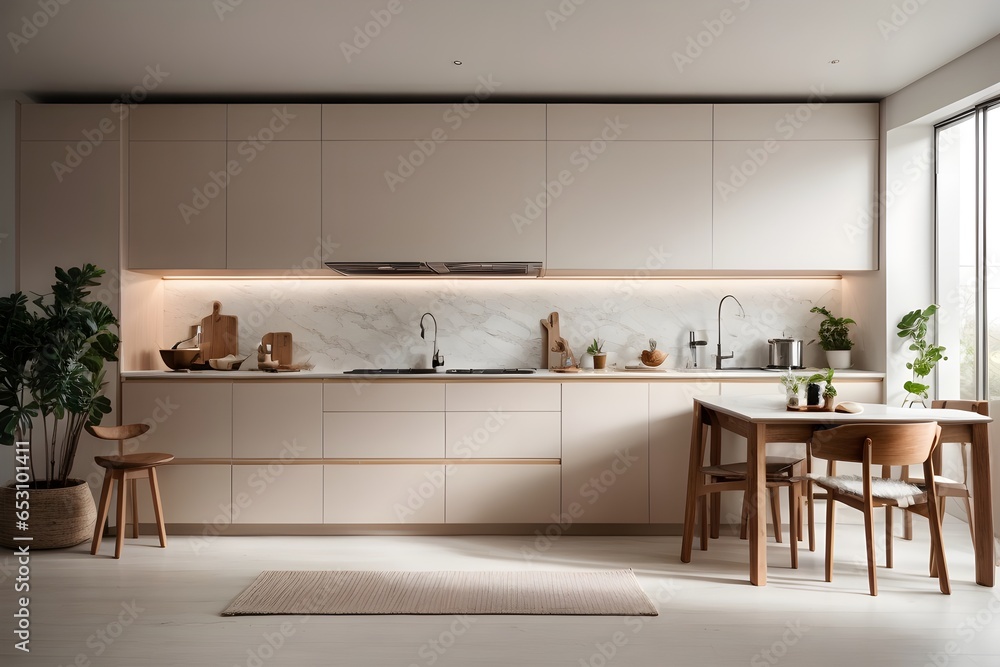 Fototapeta premium Effortless Elegance The Modern Minimalist Kitchen - Generative Ai