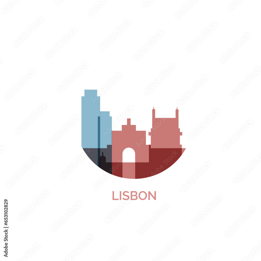 Portugal Lisbon cityscape skyline capital city panorama vector flat modern logo icon. Lisboa region emblem idea with landmarks and building silhouettes