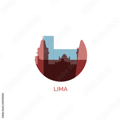 Peru Lima cityscape skyline city panorama vector flat modern logo icon. Latin America region emblem idea with landmarks and building silhouettes