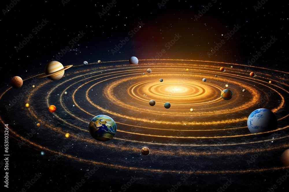Our 3d Solar system with planets in orbits path. Our 3d Solar system with planets in orbits path.