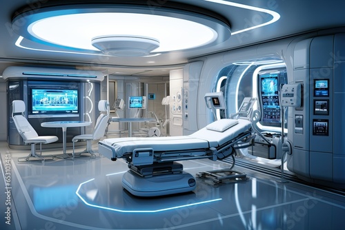 realistic image of a modern operating room for neurosurgery with future technology
