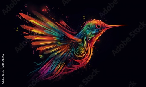 hummingbird logo with multiple colors flying through the air..