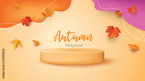Photo realistic podium vector illustration in autumn design.