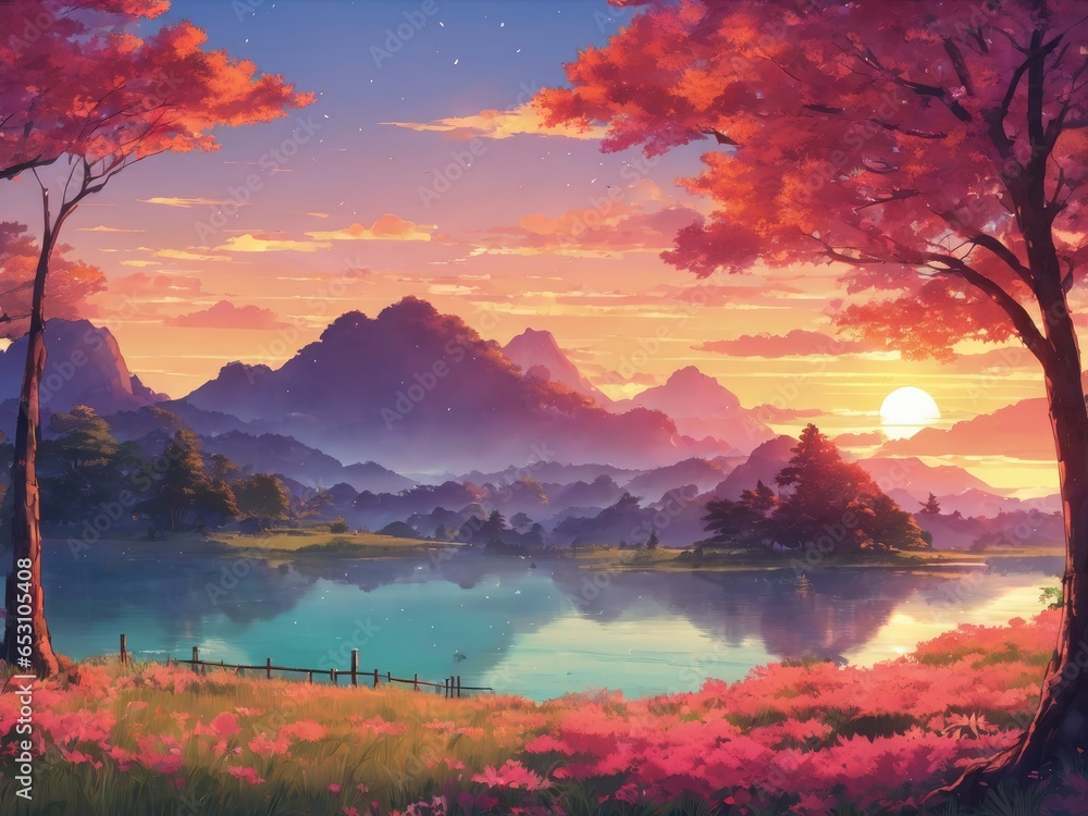 sunset in the mountains creative AI design.