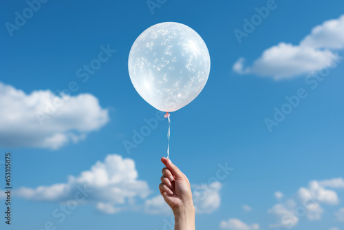 A person's hand releasing a balloon into the sky, illustrating the freedom of choice and the ethical consequences of one's actions. Generative Ai. © Sebastian
