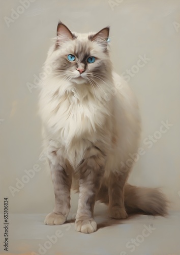 A full body portrait of a Ragdoll White cat, Oil painting art work, wall art print, hyperealistic