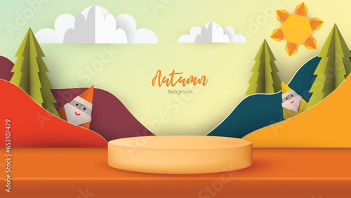 Photo realistic podium vector illustration in autumn design.
