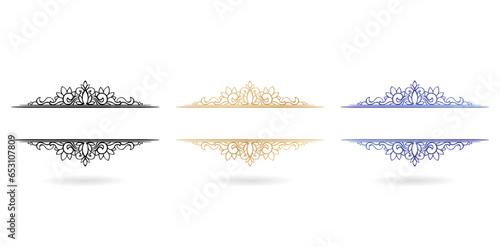 Vector set of ornamental border for design template. Elegant element design in Eastern style, place for text. Lace illustration for invitations and greeting card, stationery design materials printing 