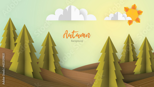Autumn abstract vector landscape in papercraft style.