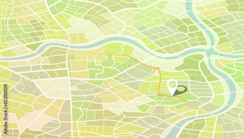 Location tracks dashboard, city street road. City streets and blocks, route distance data, path turns, destination tag or mark. Huge city top view. Top view of the city, showcasing the GPS navigation.