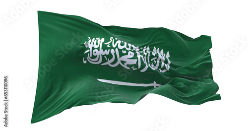 3d illustration flag of Saudi Arabia. Saudi Arabia flag waving isolated on white background with clipping path. flag frame with empty space for your text.