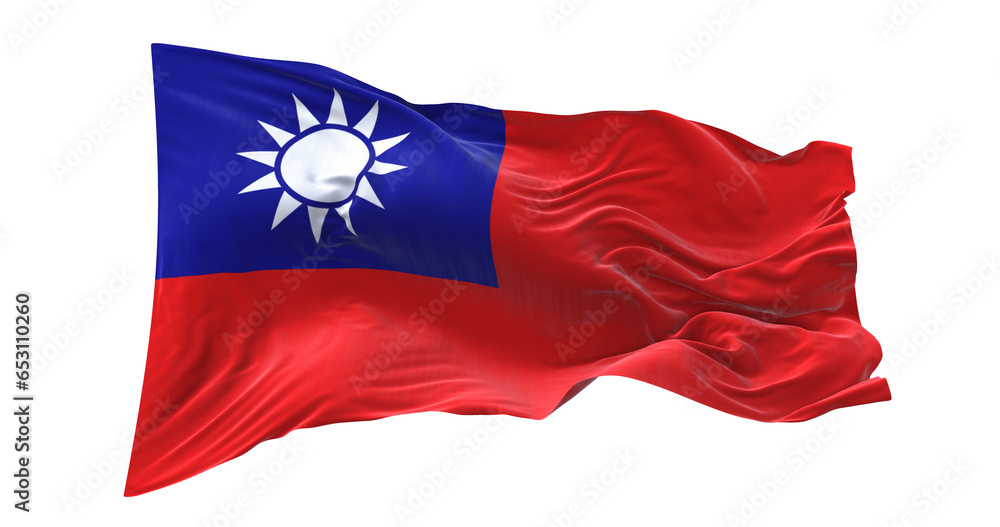 Fototapeta premium 3d illustration flag of Taiwan. Taiwan flag waving isolated on white background with clipping path. flag frame with empty space for your text.