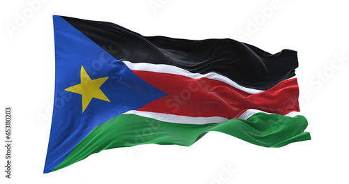 3d illustration flag of South Sudan. South Sudan flag waving isolated on white background with clipping path. flag frame with empty space for your text.