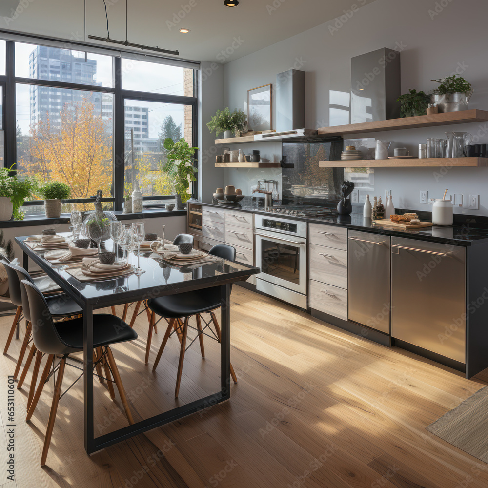A sleek kitchen with white countertops stainless
A sleek kitchen with white countertops stainless