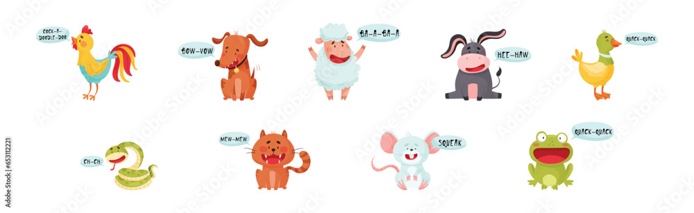 Cute Animal Making Sounds and Talking Vector Set