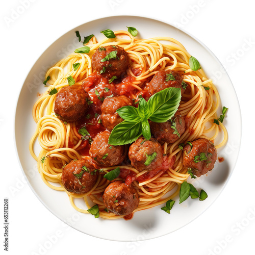 spaghetti with meatballs isolated on transparent background Remove png, Clipping Path