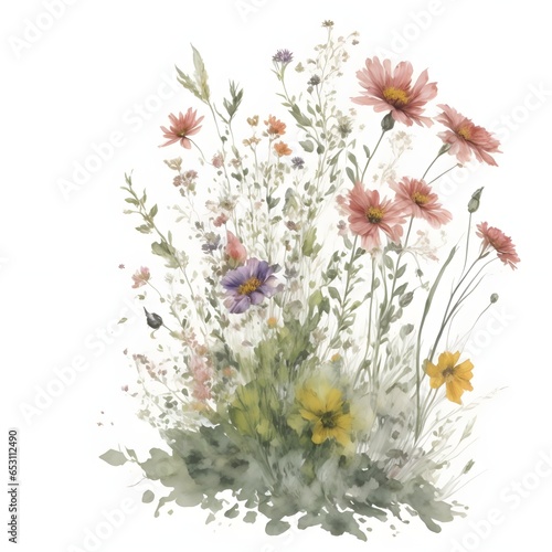 Wild flower on white watercolor
